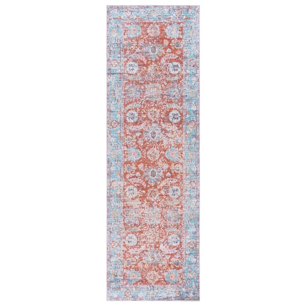 SAFAVIEH Martha Stewart Washable Turquoise/Rust 3 ft. x 8 ft. Machine Washable Distressed Ornate Runner Rug