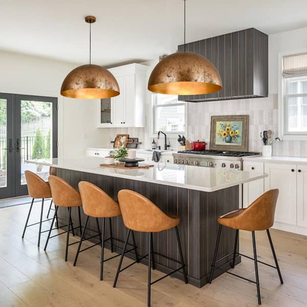 PCover 1-Light Industrial 23.6 in. Rust Finish Pendant Light with Gold Leaf Interior Vintage Dome Ceiling Light