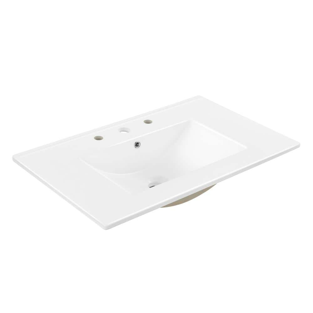 JONATHAN Y Ancillary 3-Hole 30 in. W x 18.25 in. D Classic Contemporary  Rectangular Ceramic Single Sink Basin Vanity Top in White SNK1002A - The  Home 