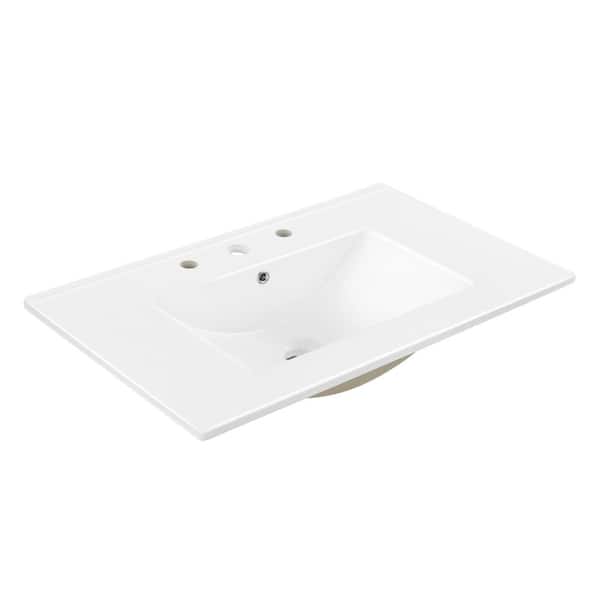 JONATHAN Y Ancillary 3-Hole 30 in. W x 18.25 in. D Classic Contemporary Rectangular Ceramic Single Sink Basin Vanity Top in White