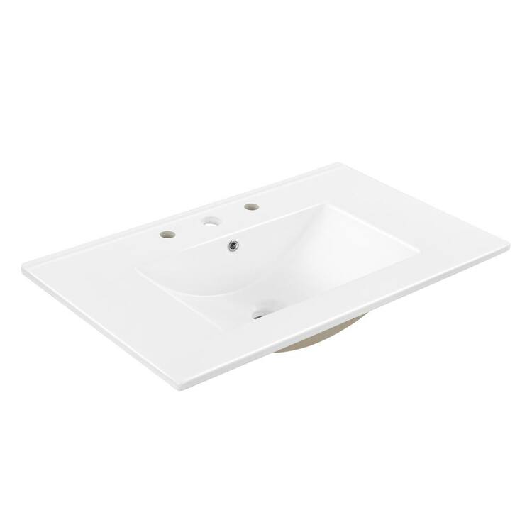 JONATHAN Y Ancillary 3-Hole 30 in. W x 18.25 in. D Classic Contemporary Rectangular Ceramic Single Sink Basin Vanity Top in White