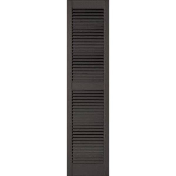 Ekena Millwork 12 in. x 34 in. Lifetime Vinyl Custom Straight Top Center Mullion Open Louvered Shutters Pair Tuxedo Grey