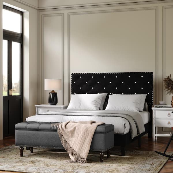 LUE BONA Black Bed Frame Queen Platform Bed (82.9 in. W x 44.9 in. H)