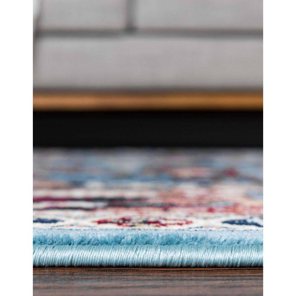 Blue and Tan Floral Synthetic 8' x 10' Area Rug