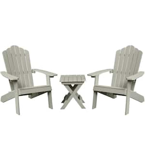 Aspen Light Gray 3-Piece Recycled Plastic Outdoor Patio Conversation Adirondack Chair Set with a Side Table