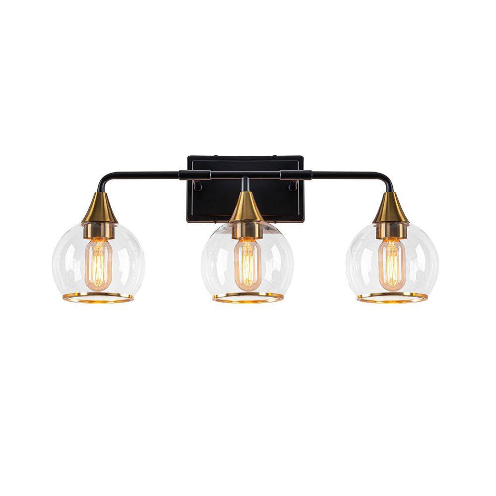 24 in. 3-Light Black and Gold Bathroom Vanity Light, Modern Wall Sconce with Clear Glass Shades for Mirror, Bedroom price history on PriceWatchPro