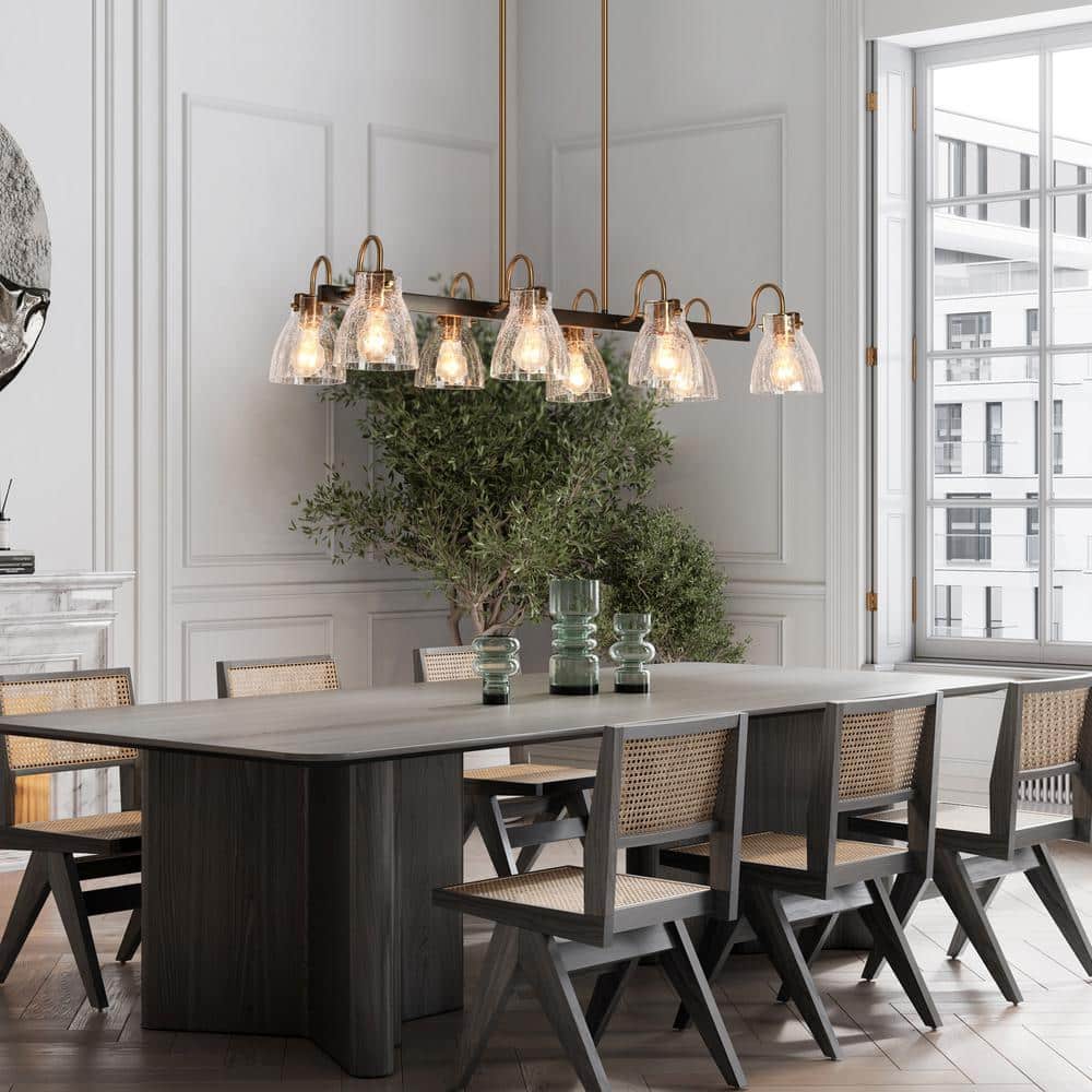 Dawn Industrial 8-Light Matte Black and Brass Kitchen Island Chandelier