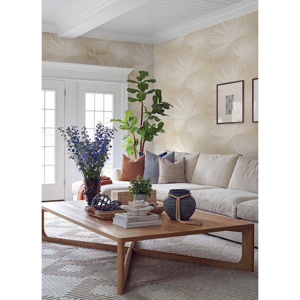 Hatteras Champagne White Palms Wallpaper Sample