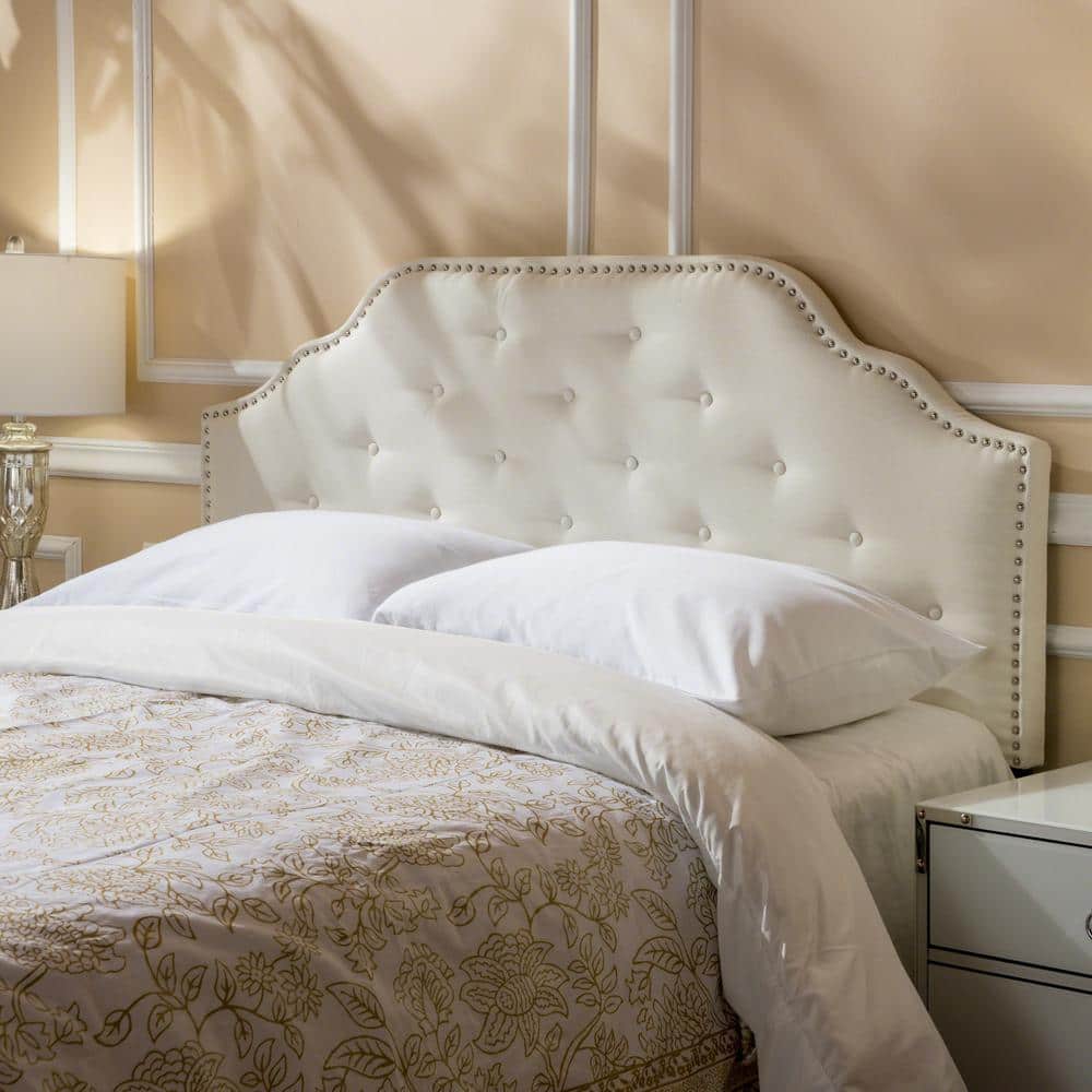 Ivory Tufted Upholstered Full Headboard with Nailhead Trim