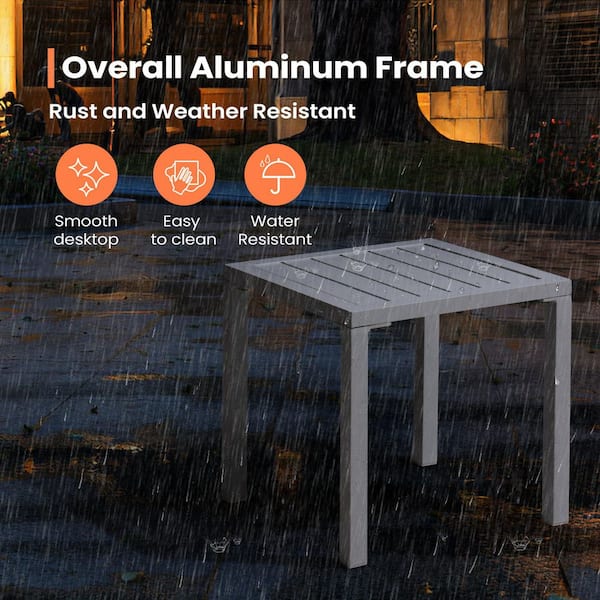 Square Aluminum Outdoor Side Table in White