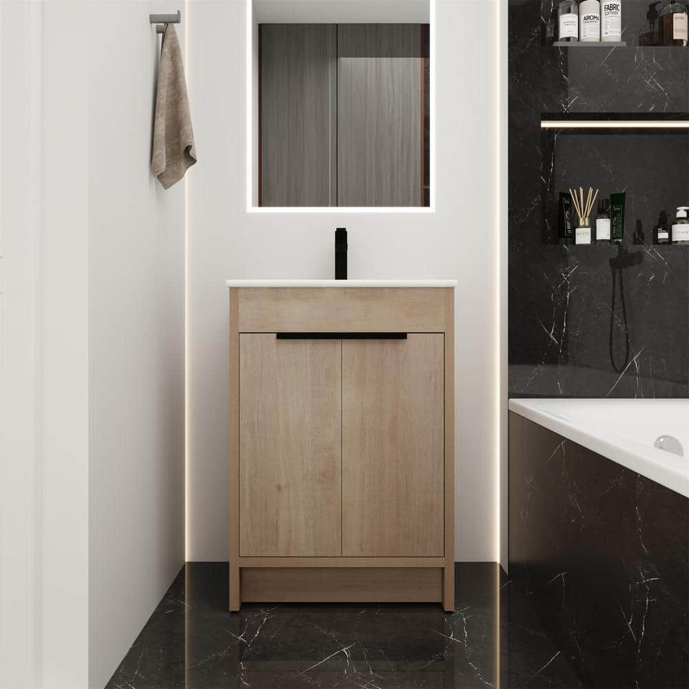 24 in. W Modern Simplicity Freestanding Bathroom Vanity with White Sink and 1 Shelf in Yellow price history on PriceWatchPro
