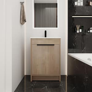 24 in. W Modern Simplicity Freestanding Bathroom Vanity with White Sink and 1 Shelf in Yellow