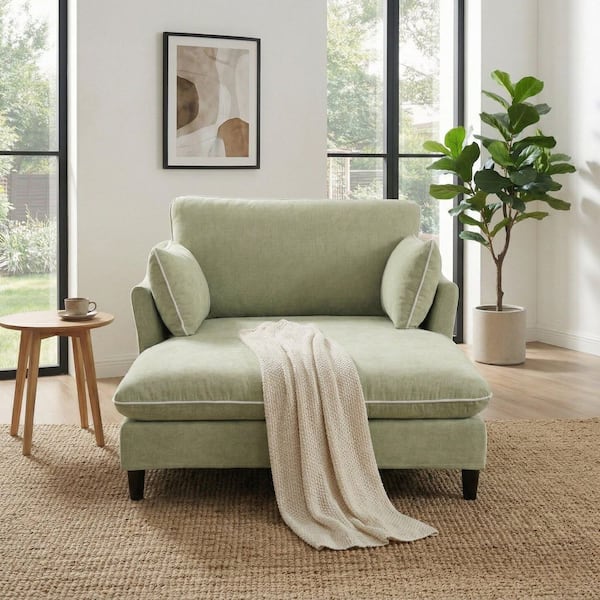 Yenton Modern 51.2 in. Green Chenille Upholstered Chaise Lounge Sofa Bed Sleeper Sofa with Pillows