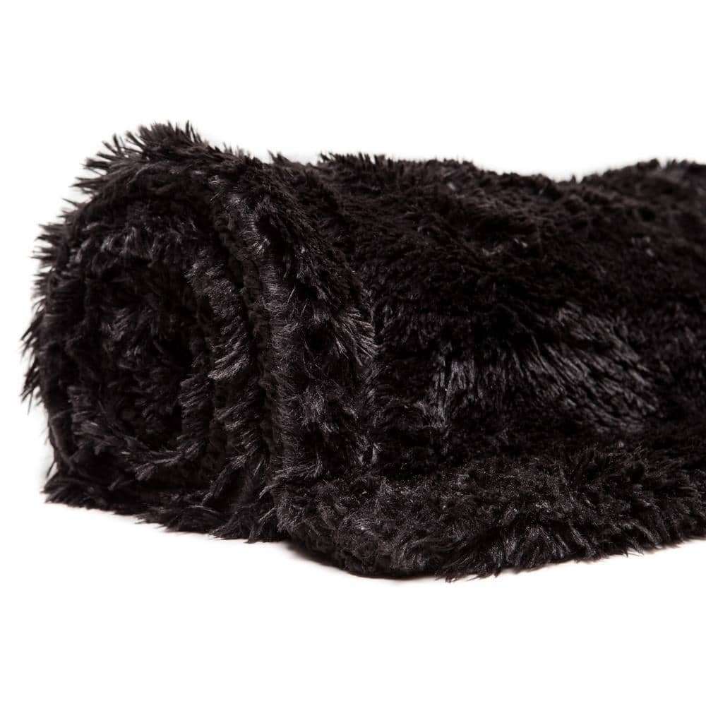 Black Reversible Faux Fur and Sherpa Throw Blanket 50" x 65"