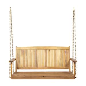 Brown 2-Person Wood Porch Swing with 8 ft Chains