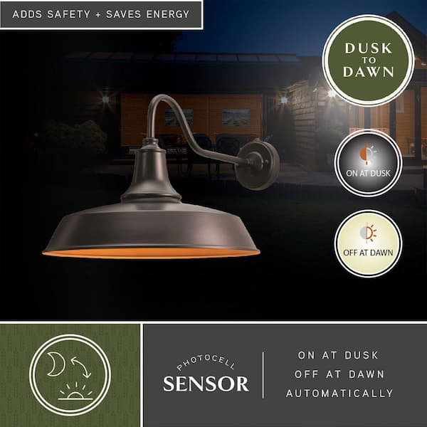 Dorado 1-Light Dusk to Dawn Bronze Farmhouse Outdoor Wall Barn Lantern Sconce Dark Sky