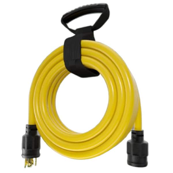 50 ft. Gauge 10 4-Prong NEMA L14-30P / L14-30R 250V Heavy Duty Indoor/Outdoor Braided Generator Extension Cord, Yellow