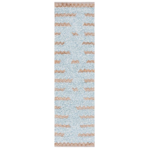 Natura 2 ft. x 8 ft. Blue/Natural Chevron Flokati Striped Runner Rug