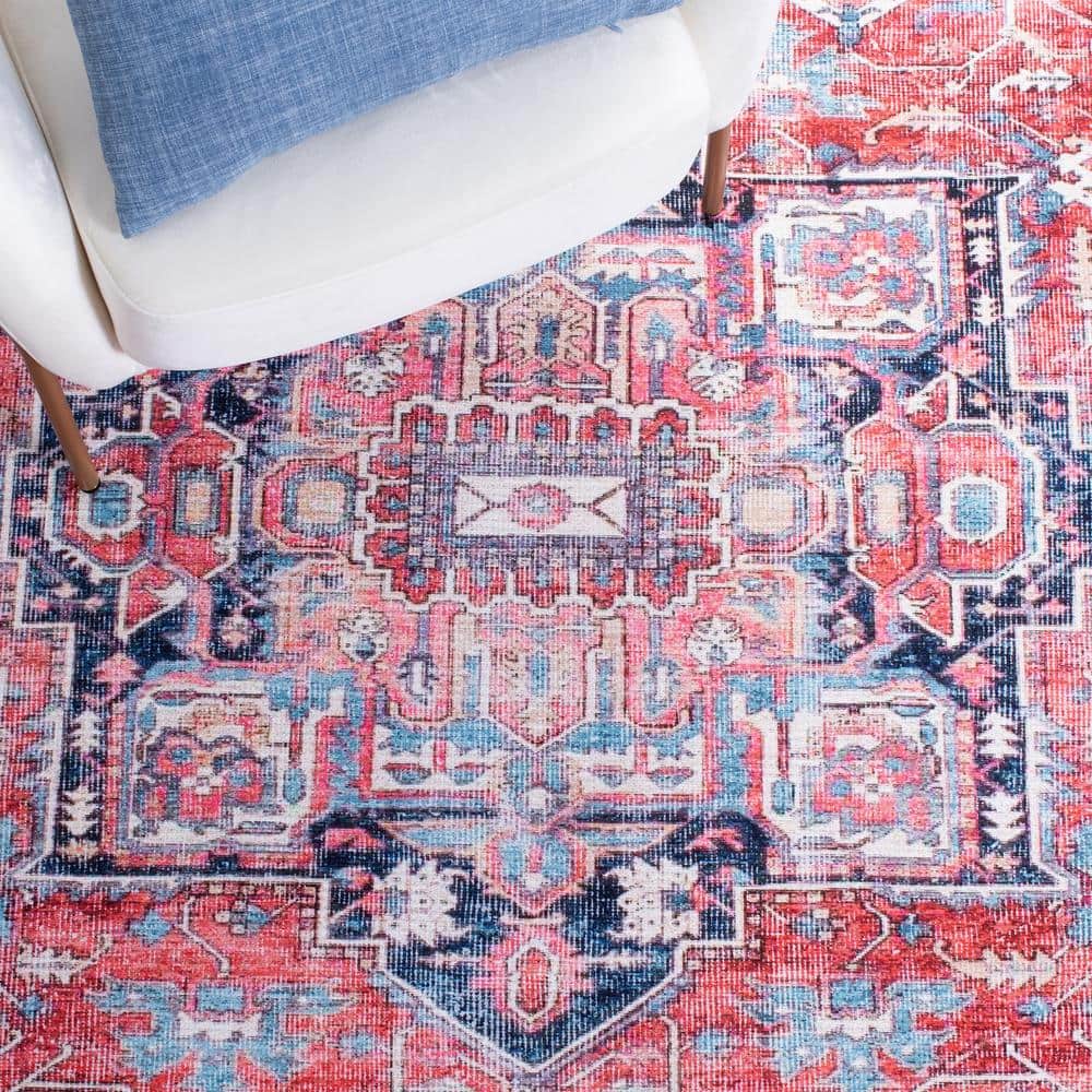 Red and Navy 10' x 14' Machine-Washable Viscose Area Rug