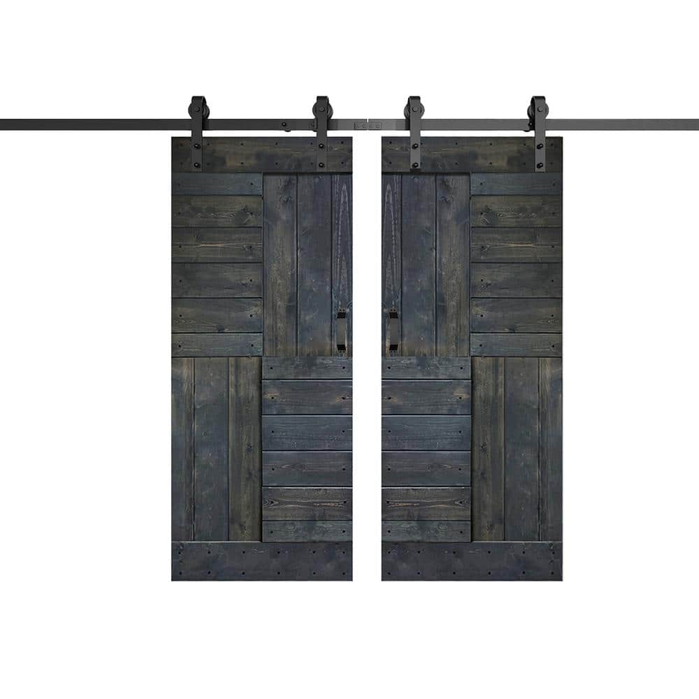 72" x 84" Willow Gray Solid Wood Double Sliding Barn Door Kit
