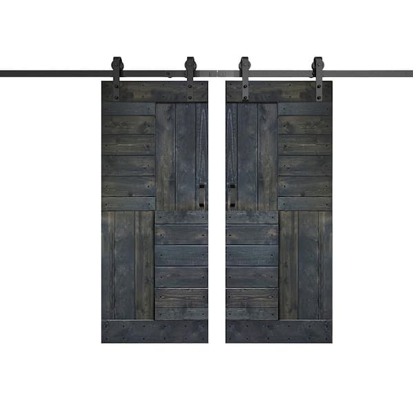 ISLIFE S Series 72 in. x 84 in. Carbon Gray Finished DIY Solid Wood Double Sliding Barn Door with Hardware Kit