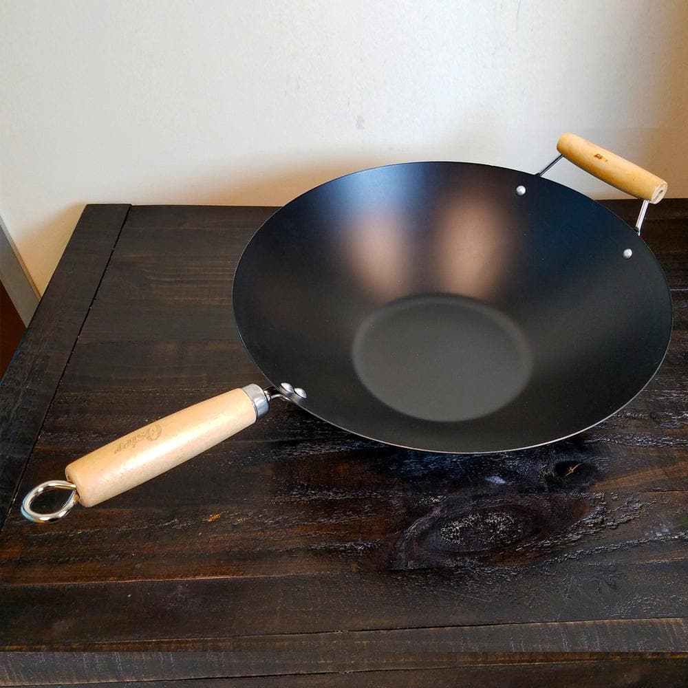 Findley 13.7" Black Carbon Steel Wok with Wooden Handles