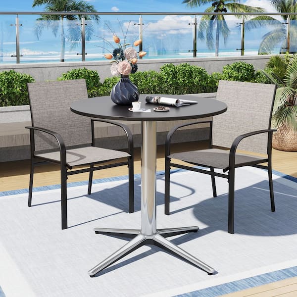 PHI VILLA 30 in. Black Metal Round Outdoor Bistro Pedestal Table