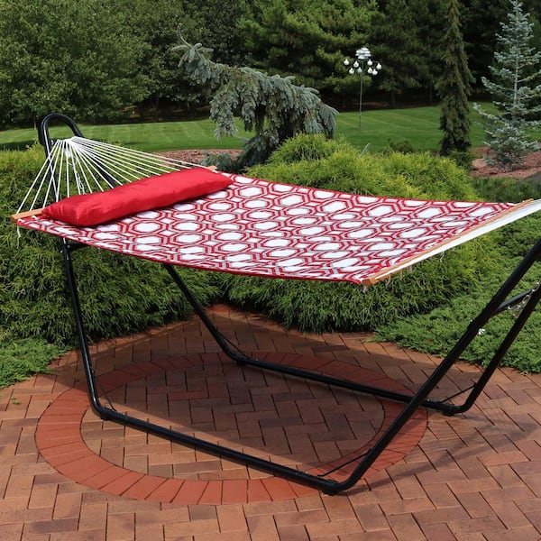 Mountainside Sunnydaze Quilted Fabric Hammock Two Person with Spreader Bars Heavy Duty 450 Pound Capacity