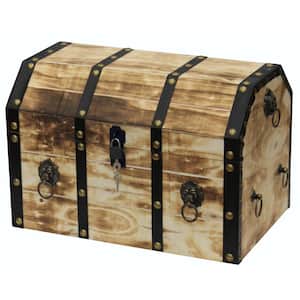 Large Wooden Decorative Lion Rings Pirate Trunk with Lockable Latch and Lock