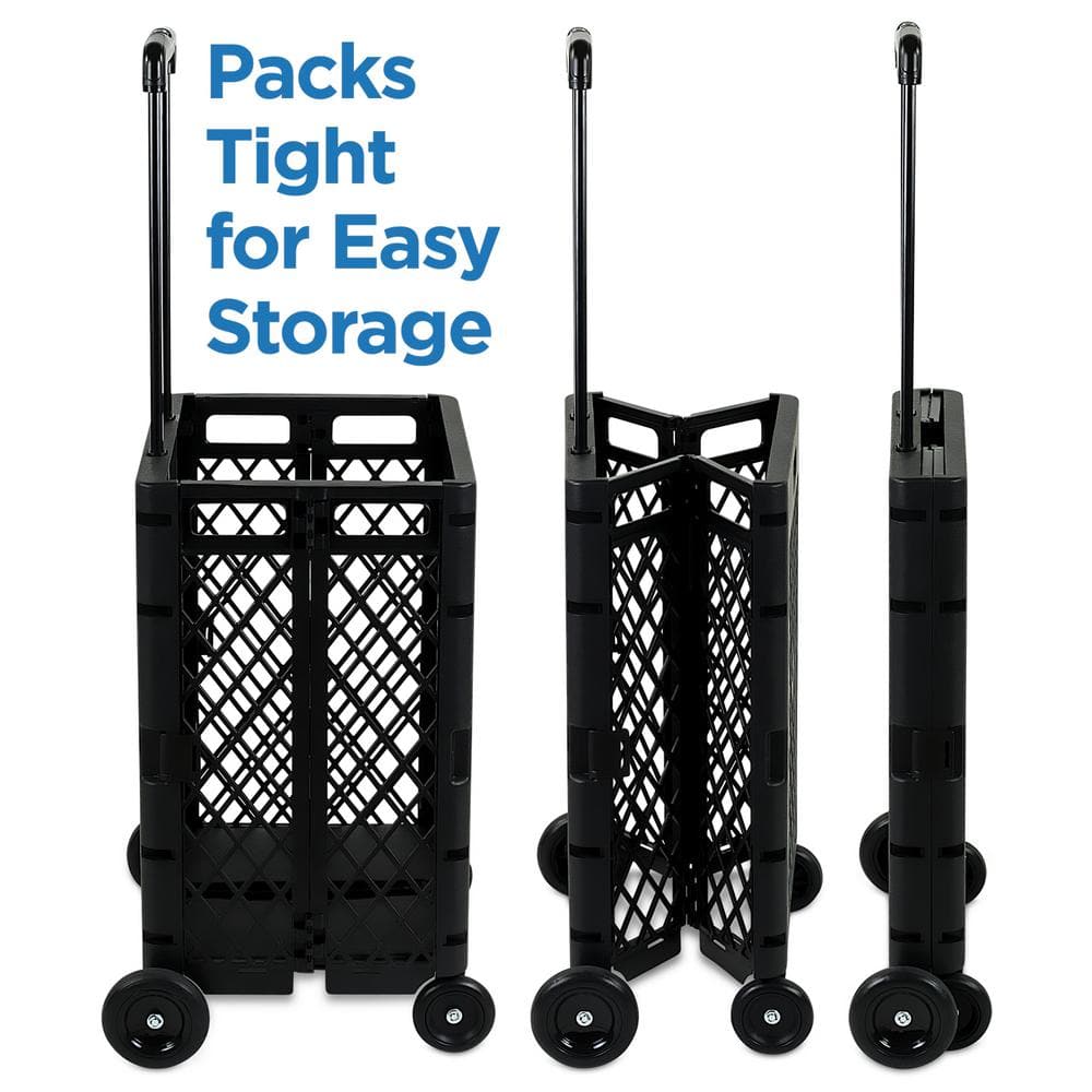 Black Foldable Mesh Utility Cart with Telescopic Handle