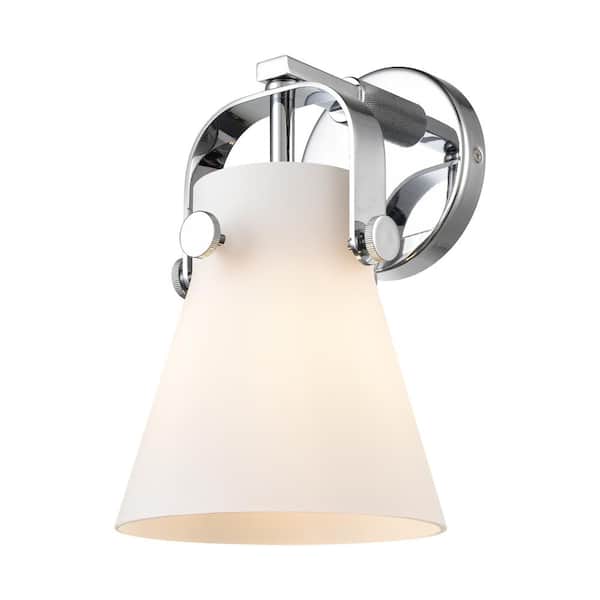 Innovations Pilaster II Cone 6.5 in. 1-Light Polished Chrome Wall Sconce with Glass Shade