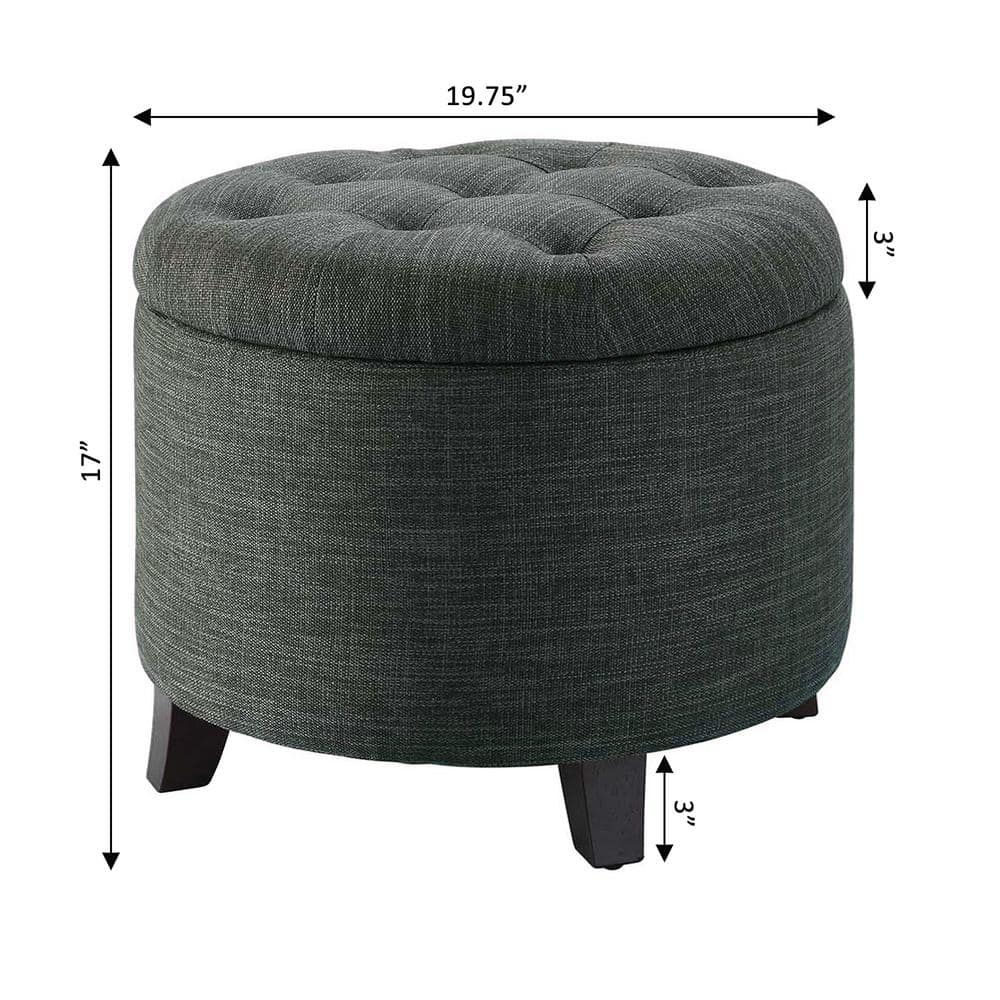 Elegant Tufted Round Storage Ottoman in Dark Gray