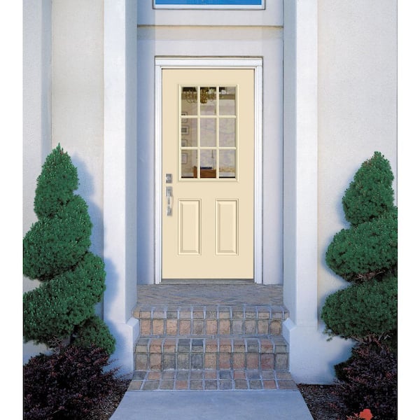 32 in. x 80 in. 9 Lite Right-Hand Inswing Painted Steel Prehung Front Exterior Door No Brickmold