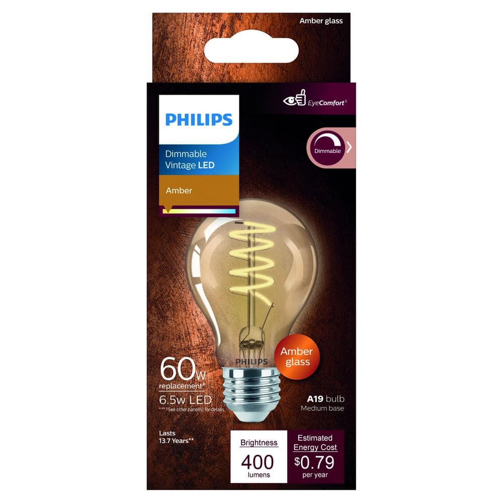 Amber Glass Dimmable Vintage LED A19 Light Bulb