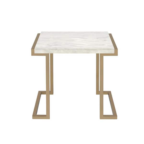 Acme Furniture Boice II End Table in Faux Marble and Champagne