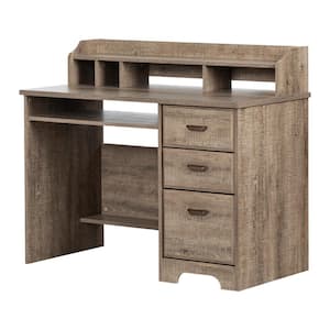 44.75 in. Weathered Oak Rectangular 3 -Drawer Computer Desk with Hutch