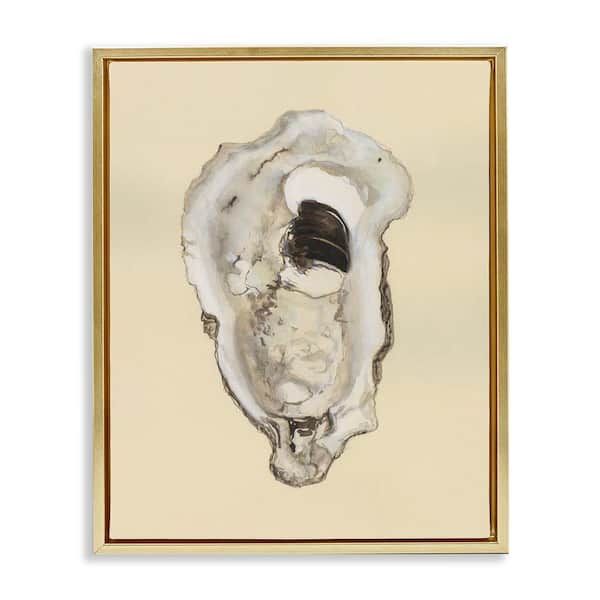 Stupell Industries Aquatic Oyster on Beige by Michael Willett Gold Floater Frame Coastal Graphic Art Print 21 in. x 17 in.