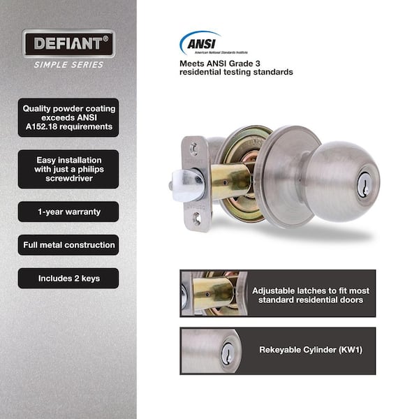 Defiant Ball Satin Nickel Keyed Entry Door Knob TWX200B - The Home