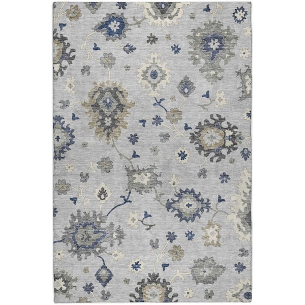 Dream Shag Premium Machine Washable Abstract ADS753 Silver 5 ft. x 7 ft. 6 in. Area Rug