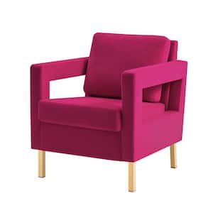 Anika Modern Fushia Comfy Velvet Arm Chair with Stainless Steel Legs and Square Open-framed Arm