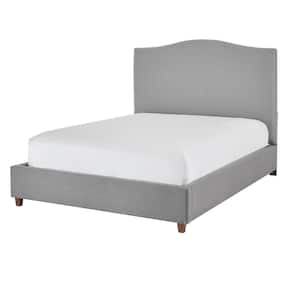 Charcoal Gray Upholstered Platform King Bed with Curved Headboard