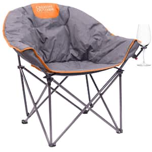 Premium Padded Collapsible Moon Camping and Tailgating Chair with Wine Glass Holder and Carry Bag Gray/Orange