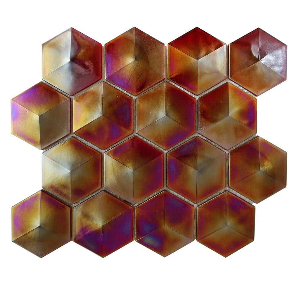 Aurora Red 10.32 in. x 11.82 Hexagon Glossy Glass Mosaic Tile Sample price history on PriceWatchPro