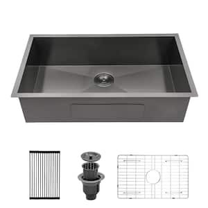 Gunmetal Black 33 in. x 19 in. Single Bowl Drop-In 18-Gauge Stainless Steel Undermount Kitchen Sink with Bottom Grids