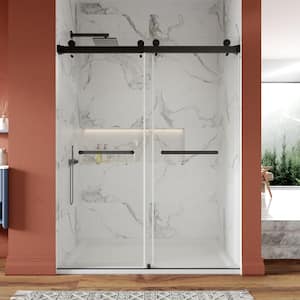 60 in. W x 76 in. H Double Sliding Frameless Shower Door in Mattle Black with Smooth Sliding and 3/8 in. (10 mm) Glass