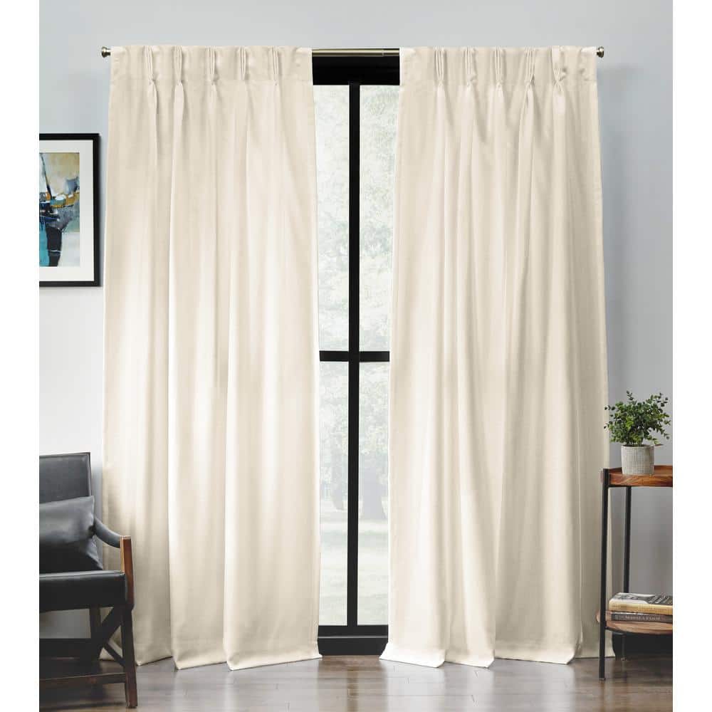 Loha Ivory Solid Light Filtering Triple Pinch Pleat / Hidden Tab Curtain, 2