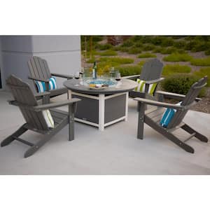 Vail 48 in. Two-toned Gray Round Top Fire Pit, 5-Piece Plastic Patio Conversation Set with Gray Marina Chairs