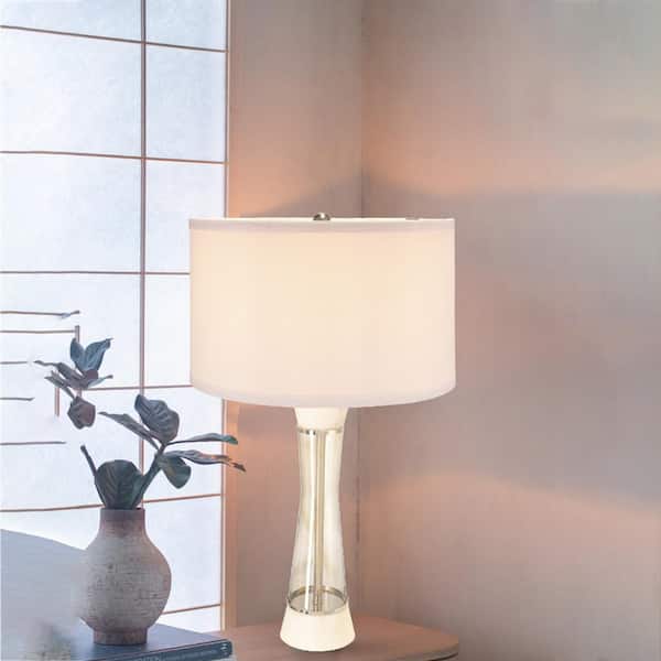 30 in. White Marble Modern Integrated LED Table Lamp for Living Room and Bedroom with White Metal Shade