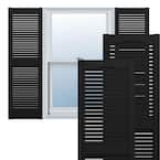 12 in. x 36 in. Louvered Vinyl Exterior Shutters Pair in Black