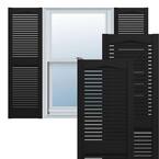 12 in. x 64 in. Louvered Vinyl Exterior Shutters Pair in Black